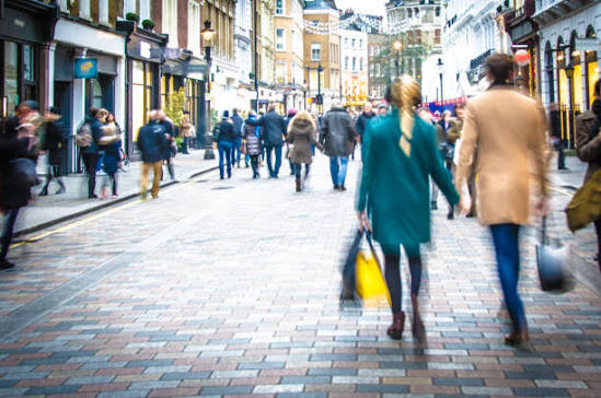 Shoppers on a busy UK high street